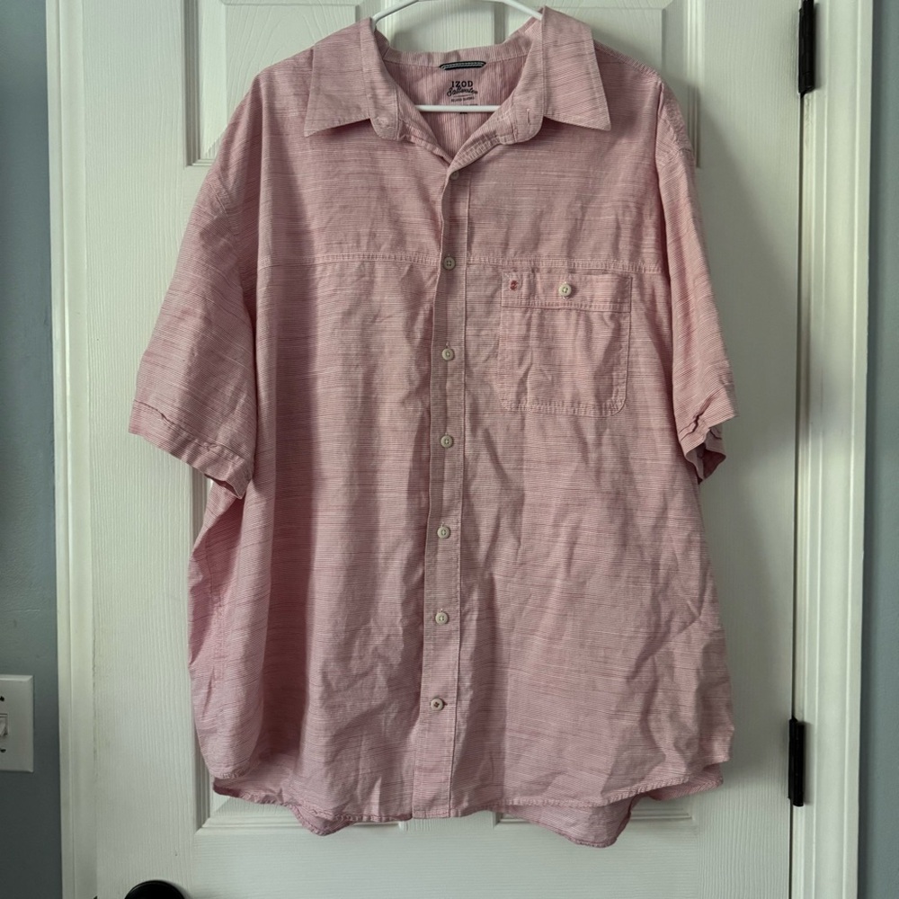 Izod Saltwater Men's Light Pink Striped Casual Button Down Shirt Size 2XL